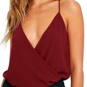 Lulu’s Well Dressed Wine Red Bodysuit
